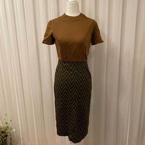Brown & Black Chevron Striped 60s Vintage Secretary Pencil Dress